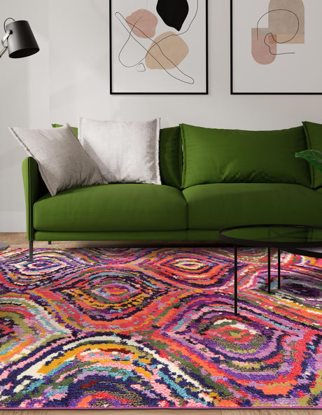 Multicolor 8' x 11' Estrella Rectangle Area Rug 100% Polypropylene Non-Shedding Stain Resistant Carpet Colorful Modern Abstract Design Easy Clean for Home Decor for Sale at Rug Engine