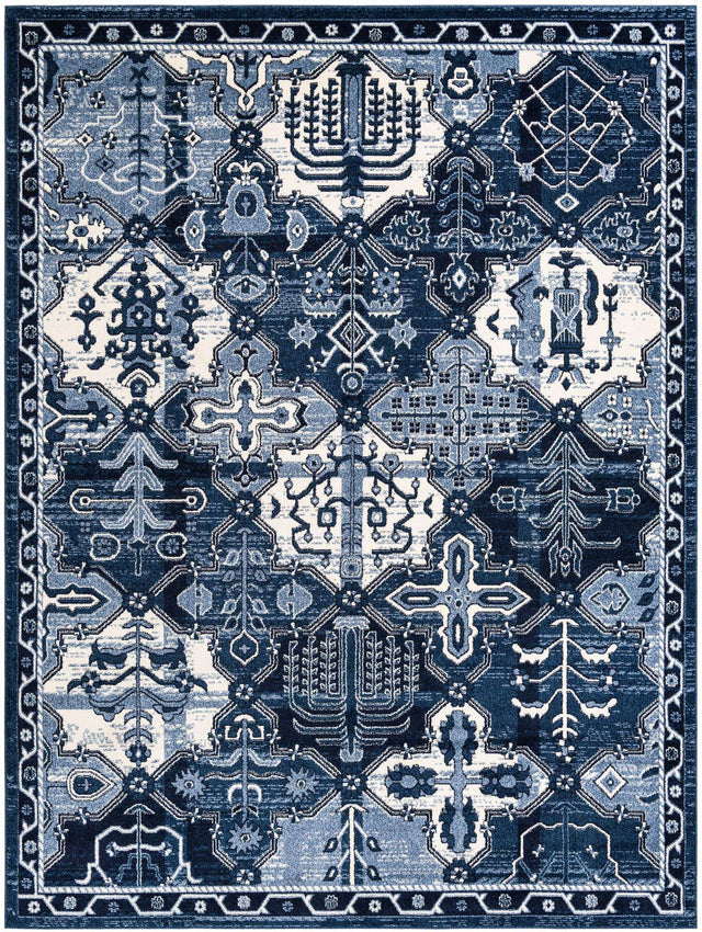 Blue 9' x 12' La Jolla Rectangle Area Rug 100% Polypropylene Traditional Pattern Easy Clean Carpet for Living, Dining, Bedroom, Office for Sale at Rug Engine
