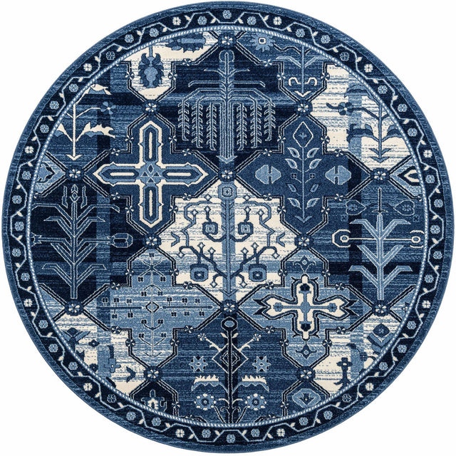 Blue 7' 10 x 7' 10 La Jolla Round Area Rug 100% Polypropylene Traditional Pattern Easy Clean Carpet for Living, Dining, Bedroom, Office for Sale at Rug Engine