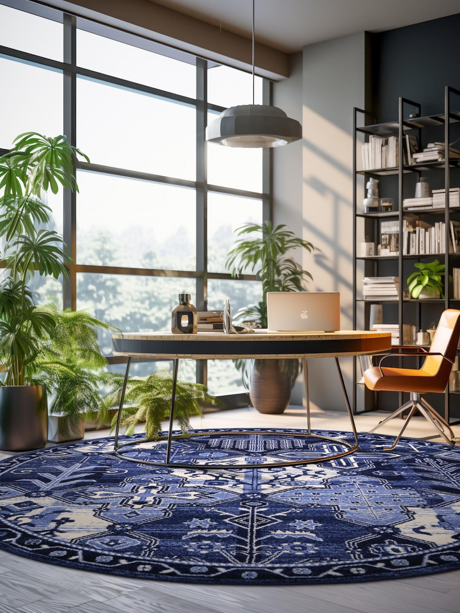 Blue 6' 1 x 6' 1 La Jolla Round Area Rug 100% Polypropylene Traditional Pattern Easy Clean Carpet for Living, Dining, Bedroom, Office for Sale at Rug Engine