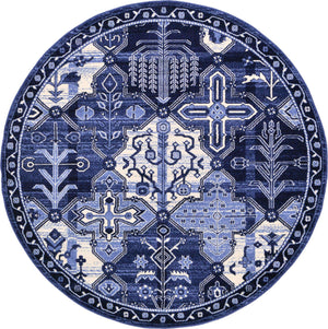 Blue 6' 1 x 6' 1 La Jolla Round Area Rug 100% Polypropylene Traditional Pattern Easy Clean Carpet for Living, Dining, Bedroom, Office for Sale at Rug Engine