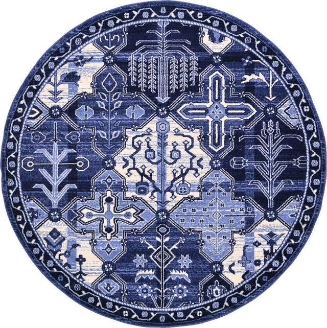 Blue 6' 1 x 6' 1 La Jolla Round Area Rug 100% Polypropylene Traditional Pattern Easy Clean Carpet for Living, Dining, Bedroom, Office for Sale at Rug Engine