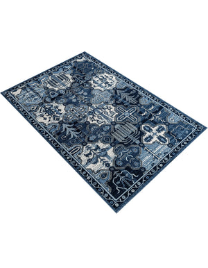 Blue 5' 3 x 8' La Jolla Rectangle Area Rug 100% Polypropylene Traditional Pattern Easy Clean Carpet for Living, Dining, Bedroom, Office for Sale at Rug Engine