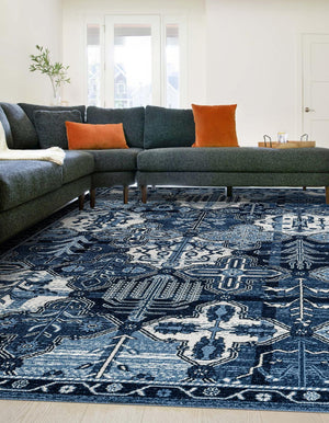 Blue 9' x 12' La Jolla Rectangle Area Rug 100% Polypropylene Traditional Pattern Easy Clean Carpet for Living, Dining, Bedroom, Office for Sale at Rug Engine