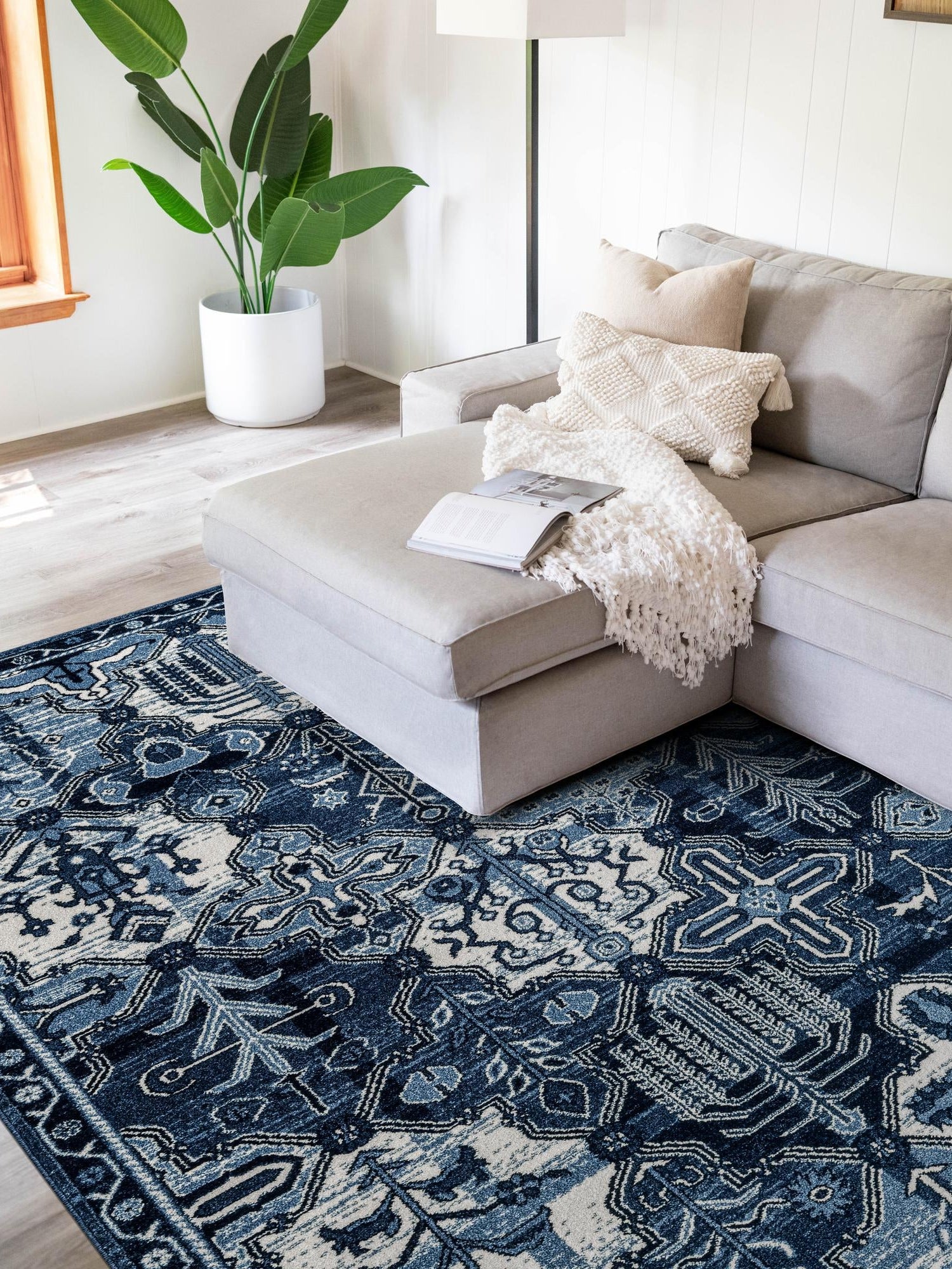 Blue 9' x 12' La Jolla Rectangle Area Rug 100% Polypropylene Traditional Pattern Easy Clean Carpet for Living, Dining, Bedroom, Office for Sale at Rug Engine