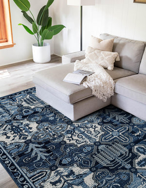 Blue 9' x 12' La Jolla Rectangle Area Rug 100% Polypropylene Traditional Pattern Easy Clean Carpet for Living, Dining, Bedroom, Office for Sale at Rug Engine