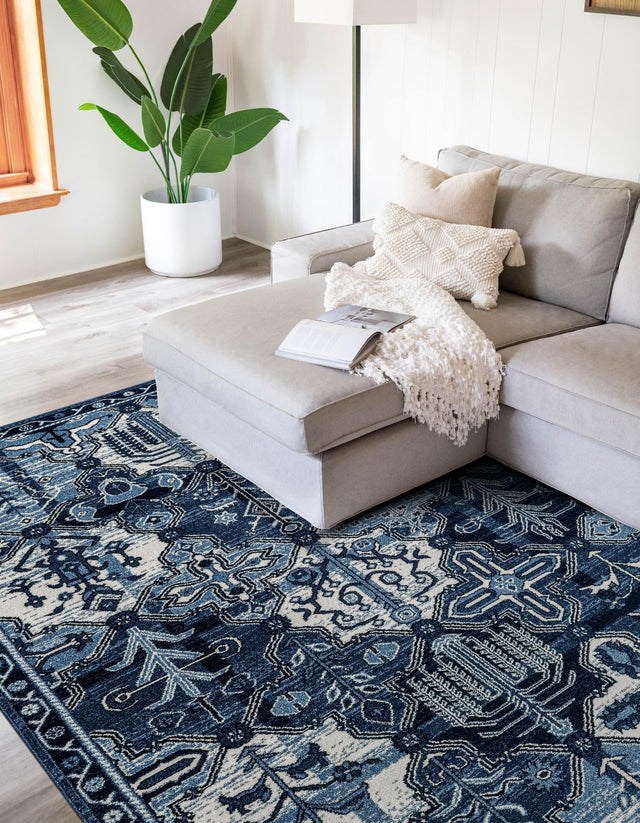 Blue 9' x 12' La Jolla Rectangle Area Rug 100% Polypropylene Traditional Pattern Easy Clean Carpet for Living, Dining, Bedroom, Office for Sale at Rug Engine