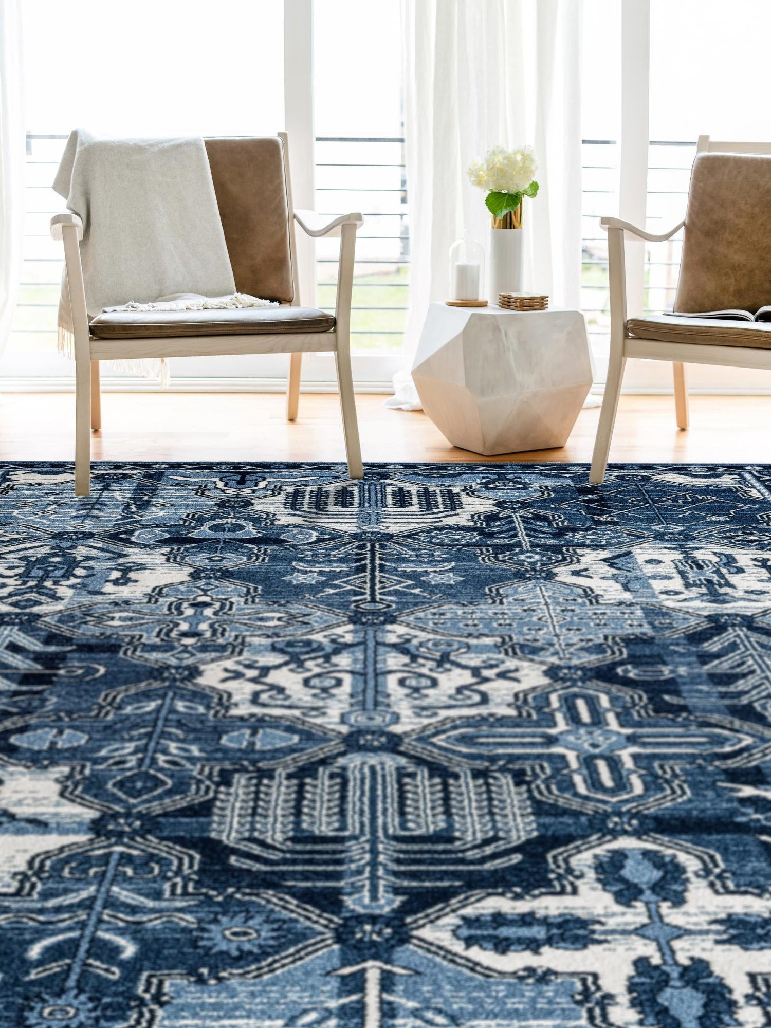 Blue 3' 1 x 5' 3 La Jolla Rectangle Area Rug 100% Polypropylene Traditional Pattern Easy Clean Carpet for Living, Dining, Bedroom, Office for Sale at Rug Engine