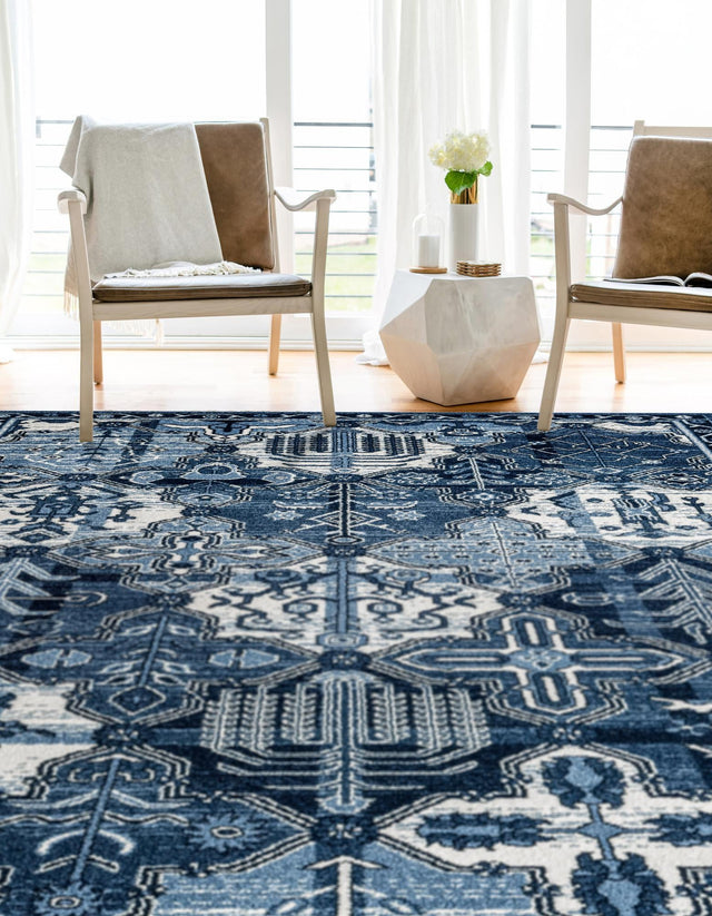 Blue 9' x 12' La Jolla Rectangle Area Rug 100% Polypropylene Traditional Pattern Easy Clean Carpet for Living, Dining, Bedroom, Office for Sale at Rug Engine