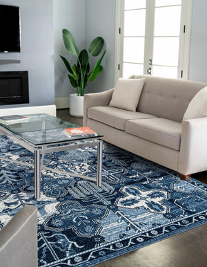 Blue 7' 1 x 10' La Jolla Rectangle Area Rug 100% Polypropylene Traditional Pattern Easy Clean Carpet for Living, Dining, Bedroom, Office for Sale at Rug Engine