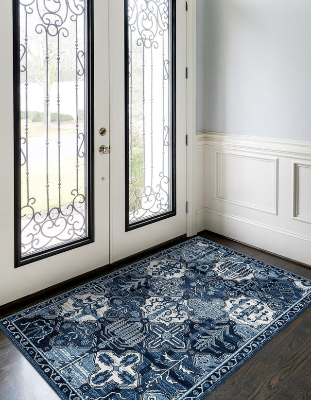 Blue 7' 1 x 10' La Jolla Rectangle Area Rug 100% Polypropylene Traditional Pattern Easy Clean Carpet for Living, Dining, Bedroom, Office for Sale at Rug Engine