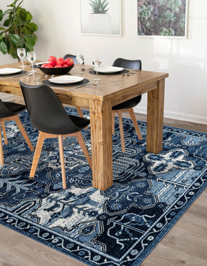 Blue 9' x 12' La Jolla Rectangle Area Rug 100% Polypropylene Traditional Pattern Easy Clean Carpet for Living, Dining, Bedroom, Office for Sale at Rug Engine