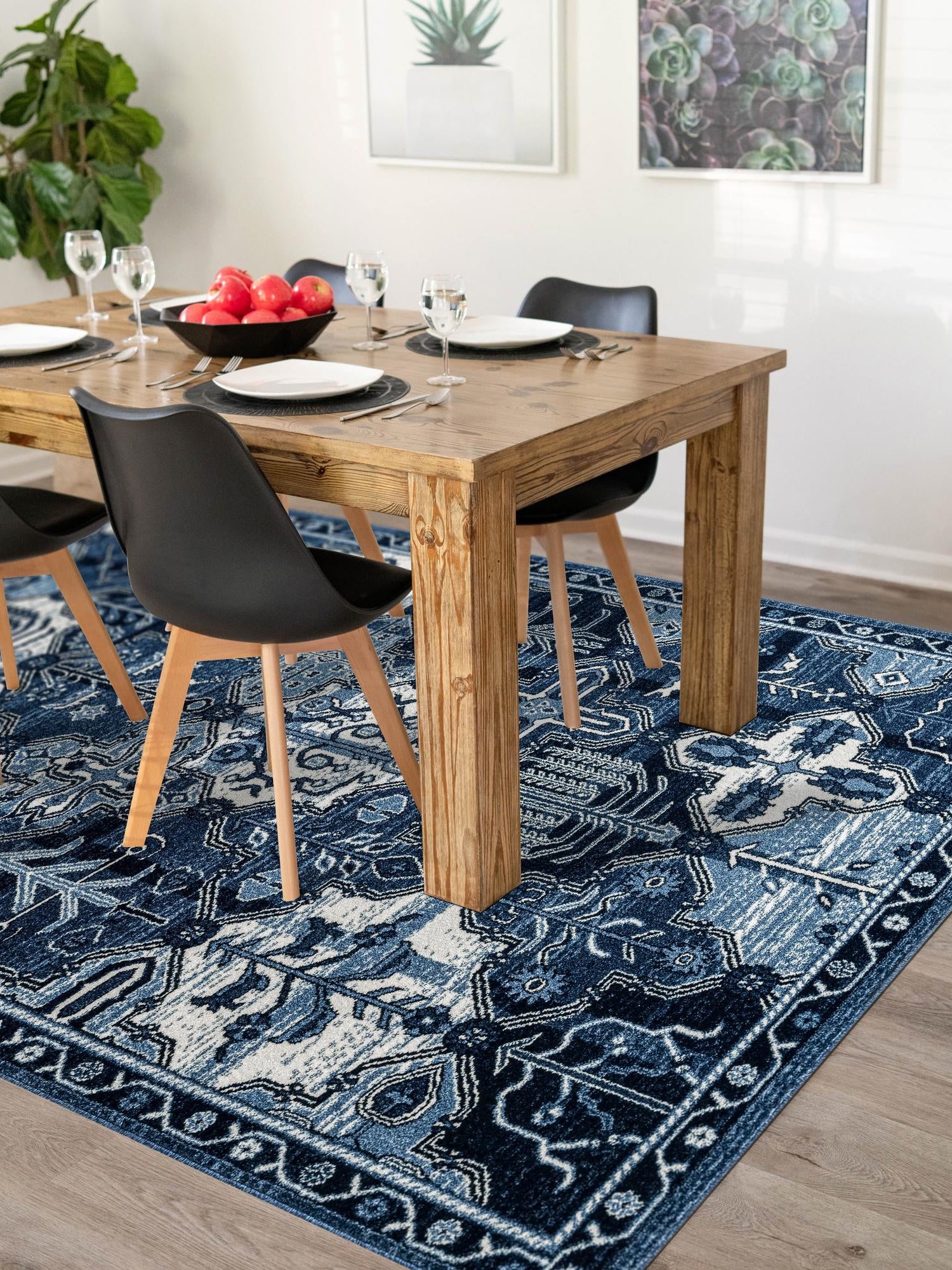 Blue 4' 1 x 6' 1 La Jolla Rectangle Area Rug 100% Polypropylene Traditional Pattern Easy Clean Carpet for Living, Dining, Bedroom, Office for Sale at Rug Engine
