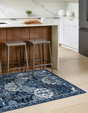 Blue 5' 3 x 8' La Jolla Rectangle Area Rug 100% Polypropylene Traditional Pattern Easy Clean Carpet for Living, Dining, Bedroom, Office for Sale at Rug Engine