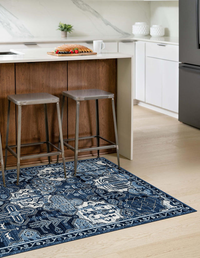 Blue 7' 10 x 10' La Jolla Rectangle Area Rug 100% Polypropylene Traditional Pattern Easy Clean Carpet for Living, Dining, Bedroom, Office for Sale at Rug Engine