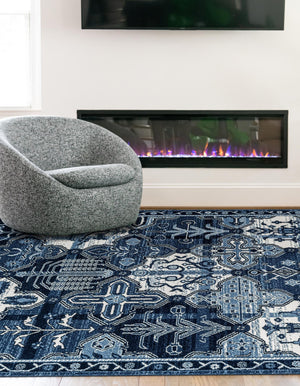 Blue 10' x 14' 1 La Jolla Rectangle Area Rug 100% Polypropylene Traditional Pattern Easy Clean Carpet for Living, Dining, Bedroom, Office for Sale at Rug Engine