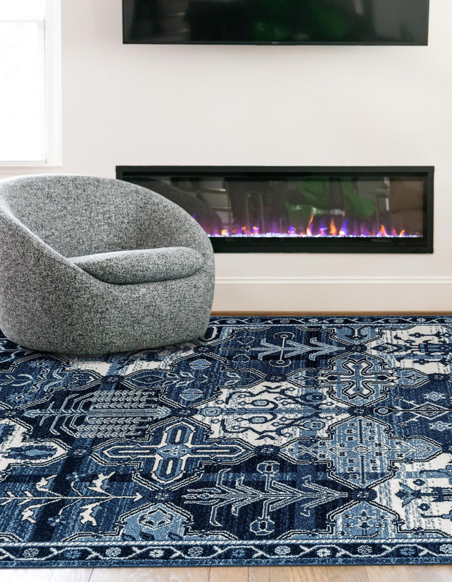 Blue 7' 10 x 10' La Jolla Rectangle Area Rug 100% Polypropylene Traditional Pattern Easy Clean Carpet for Living, Dining, Bedroom, Office for Sale at Rug Engine