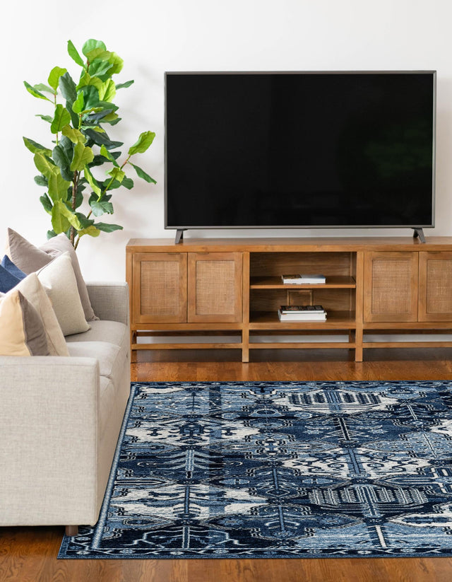 Blue 10' x 14' 1 La Jolla Rectangle Area Rug 100% Polypropylene Traditional Pattern Easy Clean Carpet for Living, Dining, Bedroom, Office for Sale at Rug Engine