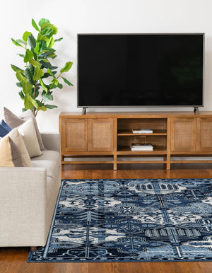 Blue 7' 10 x 10' La Jolla Rectangle Area Rug 100% Polypropylene Traditional Pattern Easy Clean Carpet for Living, Dining, Bedroom, Office for Sale at Rug Engine