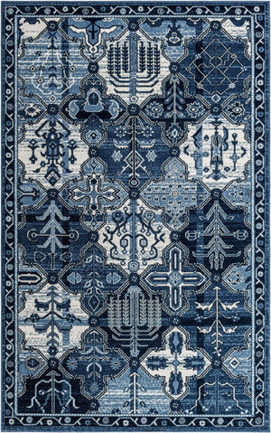 Blue 5' 3 x 8' La Jolla Rectangle Area Rug 100% Polypropylene Traditional Pattern Easy Clean Carpet for Living, Dining, Bedroom, Office for Sale at Rug Engine