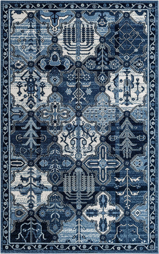 Blue 5' 3 x 8' La Jolla Rectangle Area Rug 100% Polypropylene Traditional Pattern Easy Clean Carpet for Living, Dining, Bedroom, Office for Sale at Rug Engine