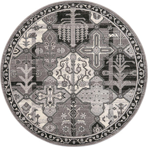 Gray 6' 1 x 6' 1 La Jolla Round Area Rug 100% Polypropylene Traditional Pattern Easy Clean Carpet for Living, Dining, Bedroom, Office for Sale at Rug Engine