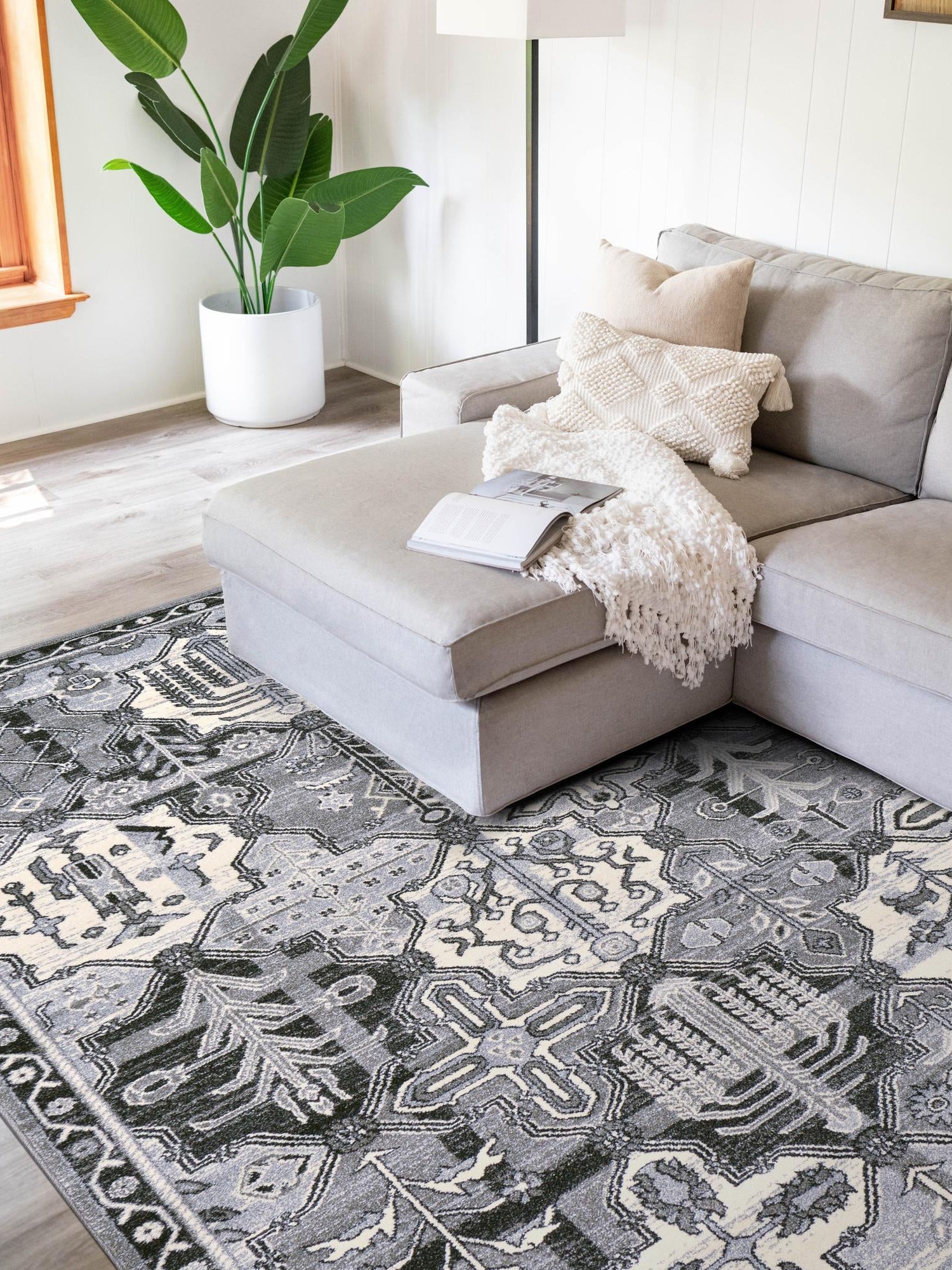 Gray 10' x 13' 1 La Jolla Rectangle Area Rug 100% Polypropylene Traditional Pattern Easy Clean Carpet for Living, Dining, Bedroom, Office for Sale at Rug Engine