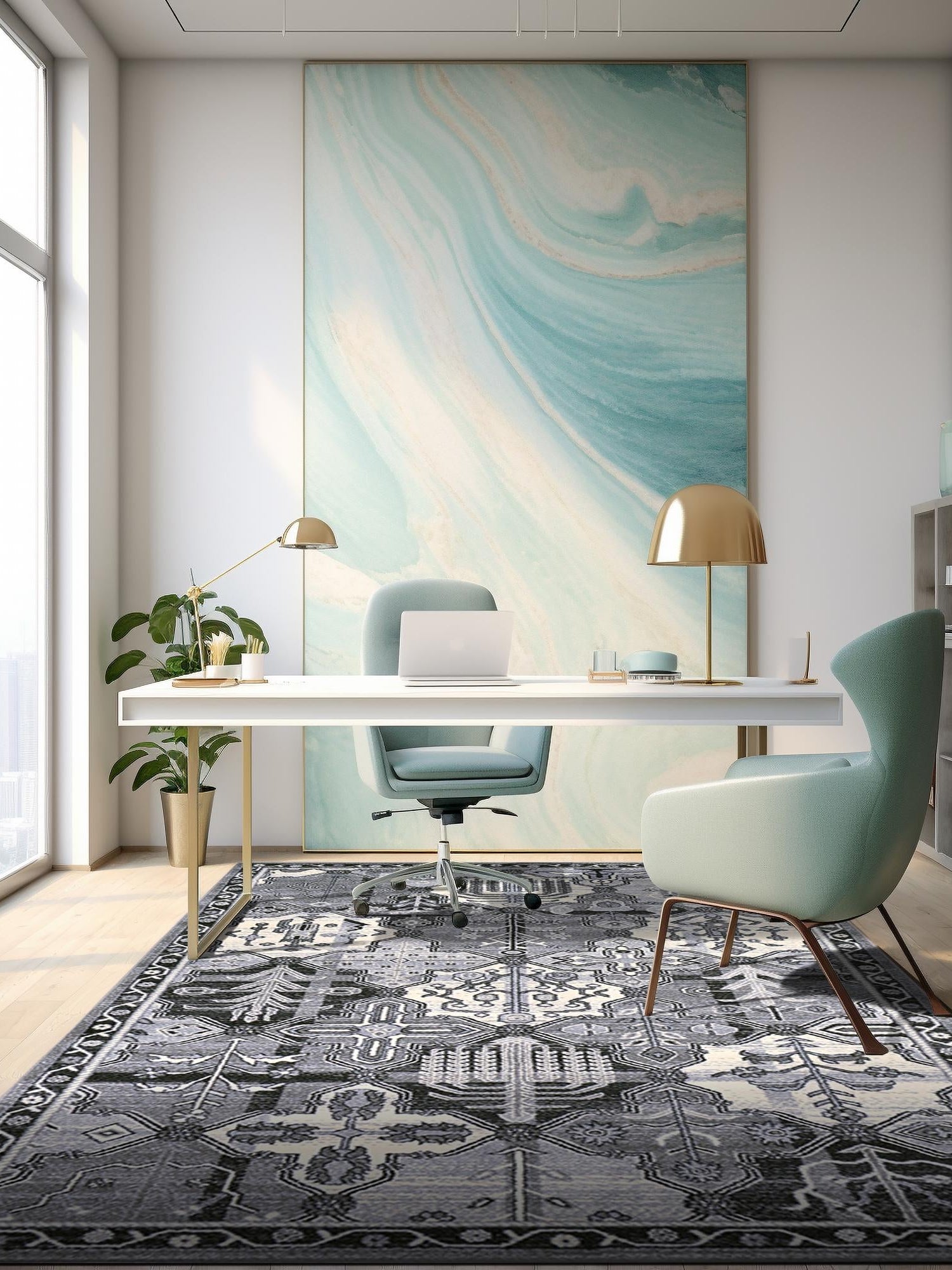 Gray 7' 10 x 11' La Jolla Rectangle Area Rug 100% Polypropylene Traditional Pattern Easy Clean Carpet for Living, Dining, Bedroom, Office for Sale at Rug Engine
