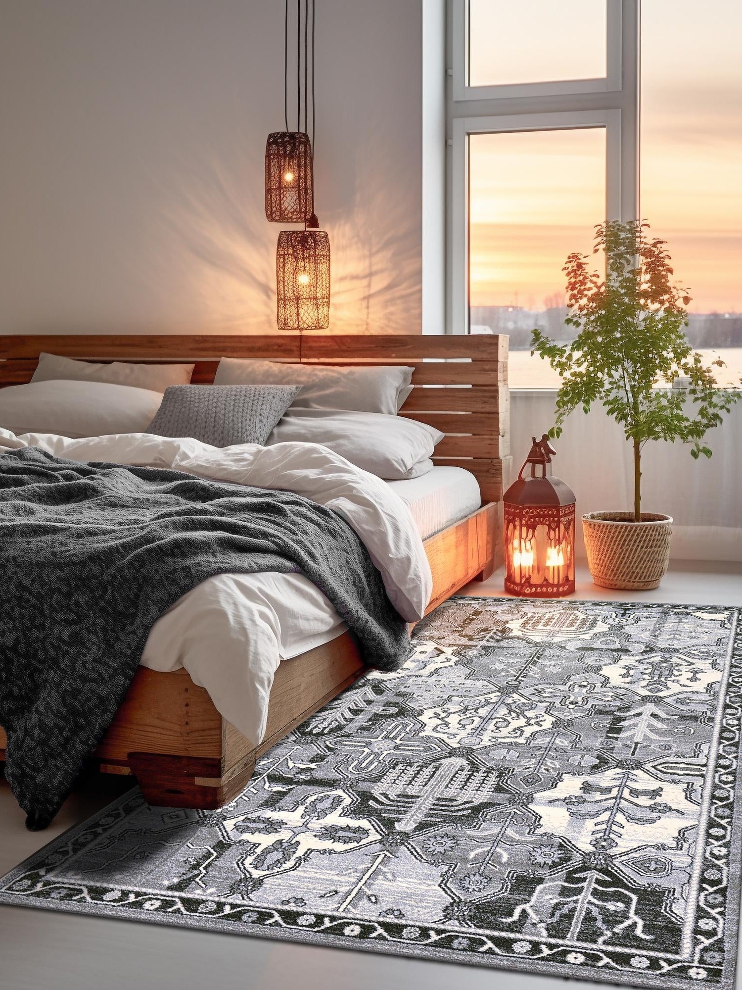 Gray 4' 1 x 6' 1 La Jolla Rectangle Area Rug 100% Polypropylene Traditional Pattern Easy Clean Carpet for Living, Dining, Bedroom, Office for Sale at Rug Engine