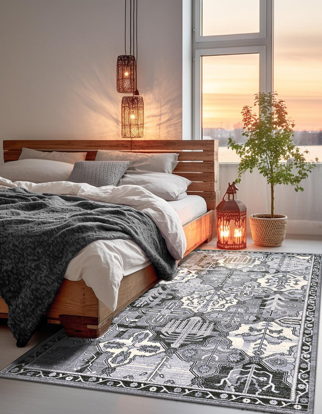 Gray 10' 6 x 16' 5 La Jolla Rectangle Area Rug 100% Polypropylene Traditional Pattern Easy Clean Carpet for Living, Dining, Bedroom, Office for Sale at Rug Engine