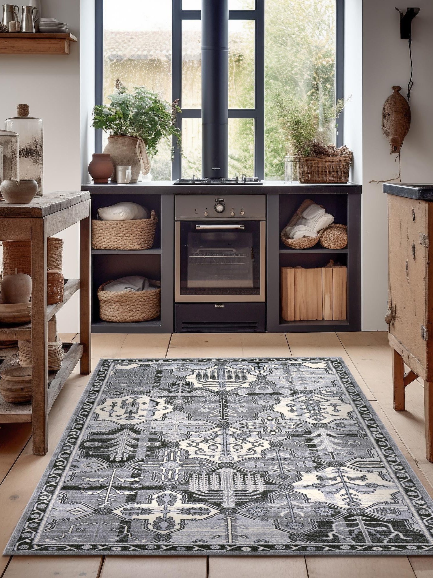 Gray 5' 3 x 8' La Jolla Rectangle Area Rug 100% Polypropylene Traditional Pattern Easy Clean Carpet for Living, Dining, Bedroom, Office for Sale at Rug Engine