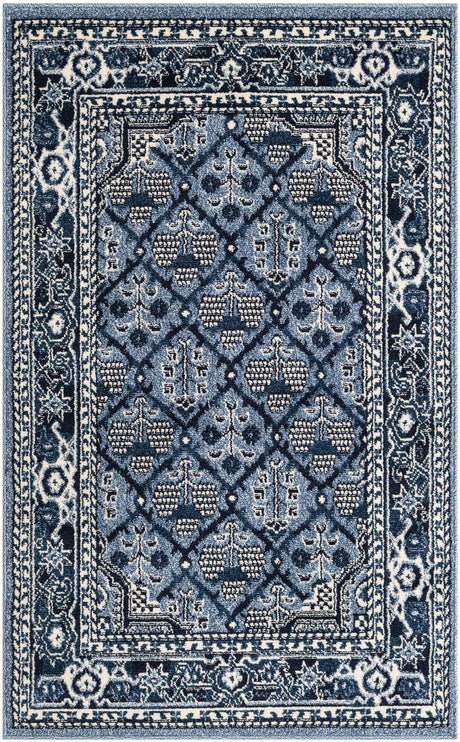 Blue 3' 1 x 5' 3 La Jolla Rectangle Area Rug 100% Polypropylene Traditional Pattern Easy Clean Carpet for Living, Dining, Bedroom, Office for Sale at Rug Engine