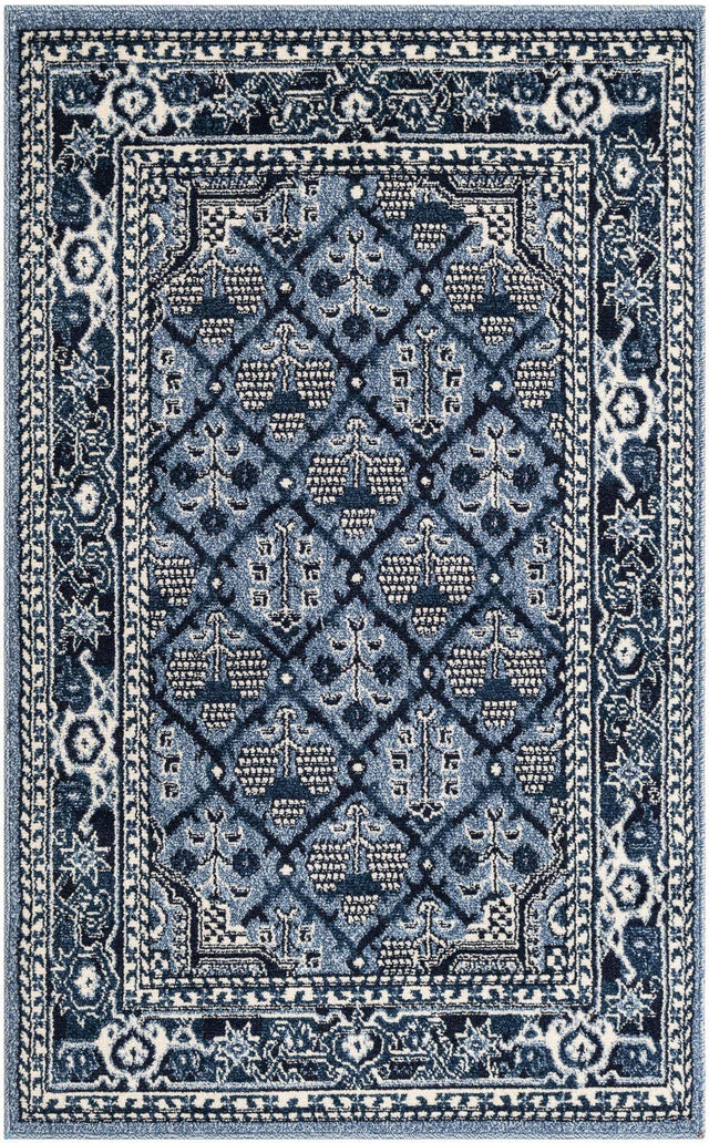Blue 3' 1 x 5' 3 La Jolla Rectangle Area Rug 100% Polypropylene Traditional Pattern Easy Clean Carpet for Living, Dining, Bedroom, Office for Sale at Rug Engine