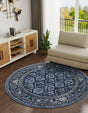 Blue 7' 10 x 7' 10 La Jolla Round Area Rug 100% Polypropylene Traditional Pattern Easy Clean Carpet for Living, Dining, Bedroom, Office for Sale at Rug Engine