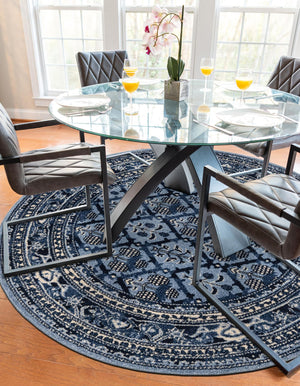 Blue 6' 1 x 6' 1 La Jolla Round Area Rug 100% Polypropylene Traditional Pattern Easy Clean Carpet for Living, Dining, Bedroom, Office for Sale at Rug Engine
