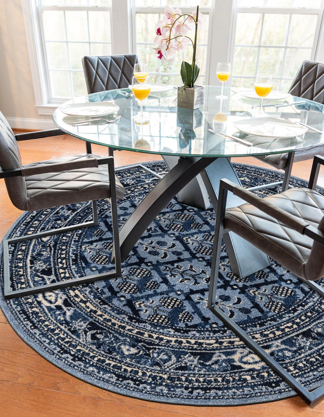 Blue 6' 1 x 6' 1 La Jolla Round Area Rug 100% Polypropylene Traditional Pattern Easy Clean Carpet for Living, Dining, Bedroom, Office for Sale at Rug Engine