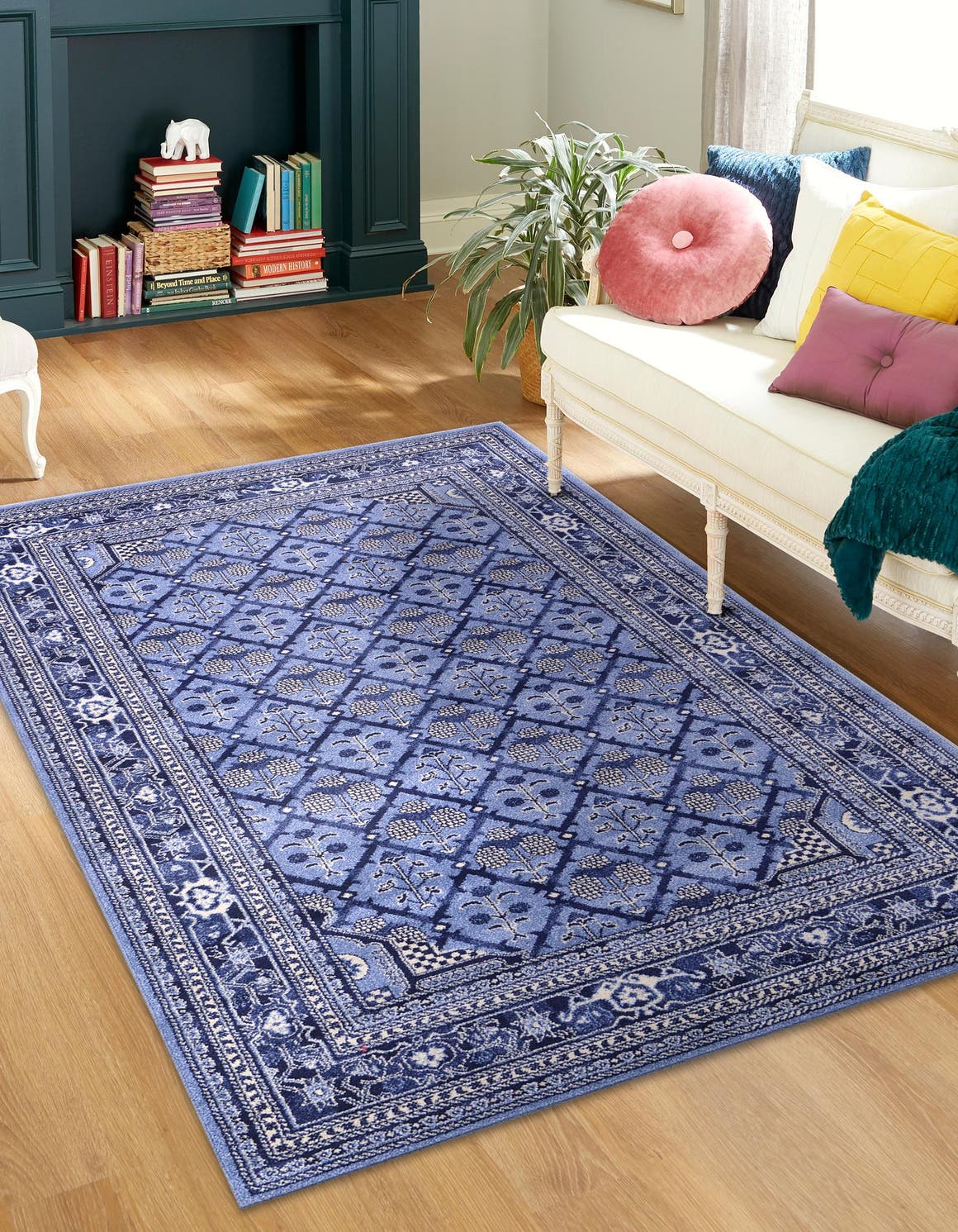 Blue 6' 1 x 9' La Jolla Rectangle Area Rug 100% Polypropylene Traditional Pattern Easy Clean Carpet for Living, Dining, Bedroom, Office for Sale at Rug Engine