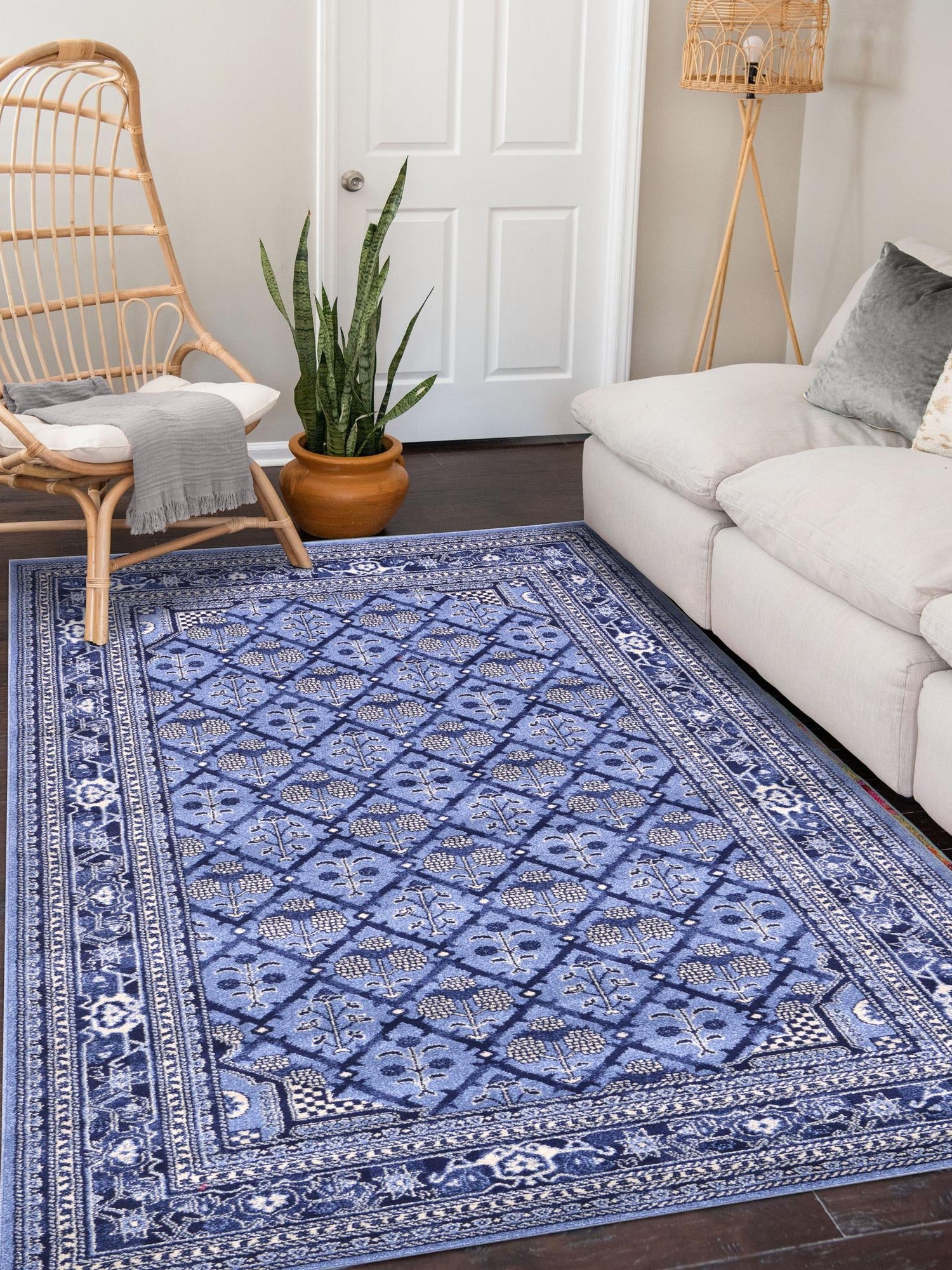 Blue 5' 3 x 8' La Jolla Rectangle Area Rug 100% Polypropylene Traditional Pattern Easy Clean Carpet for Living, Dining, Bedroom, Office for Sale at Rug Engine