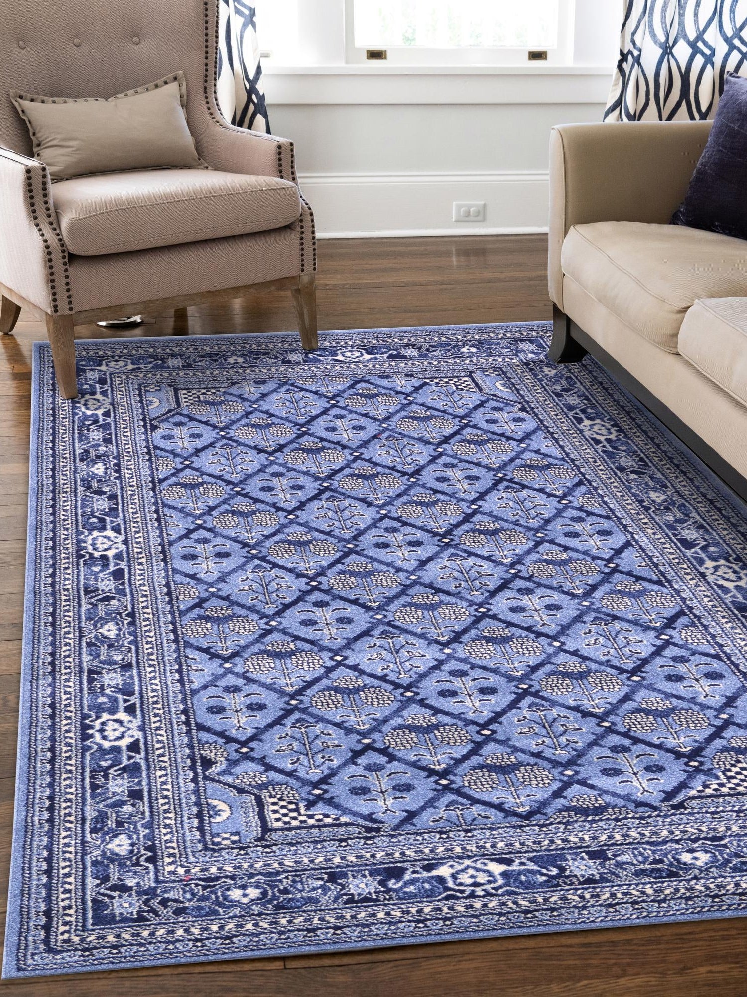 Blue 7' 1 x 10' La Jolla Rectangle Area Rug 100% Polypropylene Traditional Pattern Easy Clean Carpet for Living, Dining, Bedroom, Office for Sale at Rug Engine