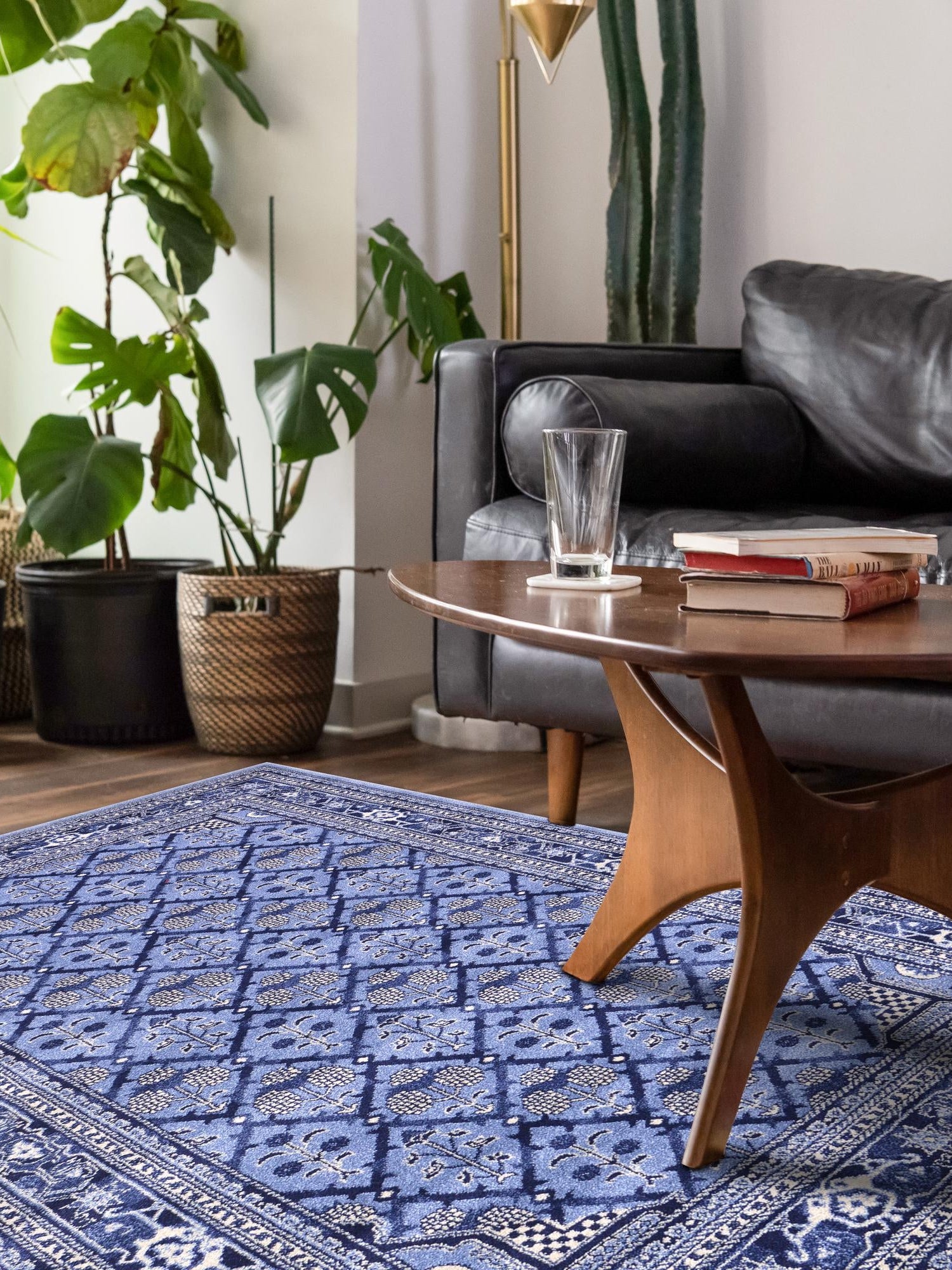 Blue 6' 1 x 9' La Jolla Rectangle Area Rug 100% Polypropylene Traditional Pattern Easy Clean Carpet for Living, Dining, Bedroom, Office for Sale at Rug Engine