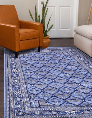 Blue 5' 3 x 8' La Jolla Rectangle Area Rug 100% Polypropylene Traditional Pattern Easy Clean Carpet for Living, Dining, Bedroom, Office for Sale at Rug Engine