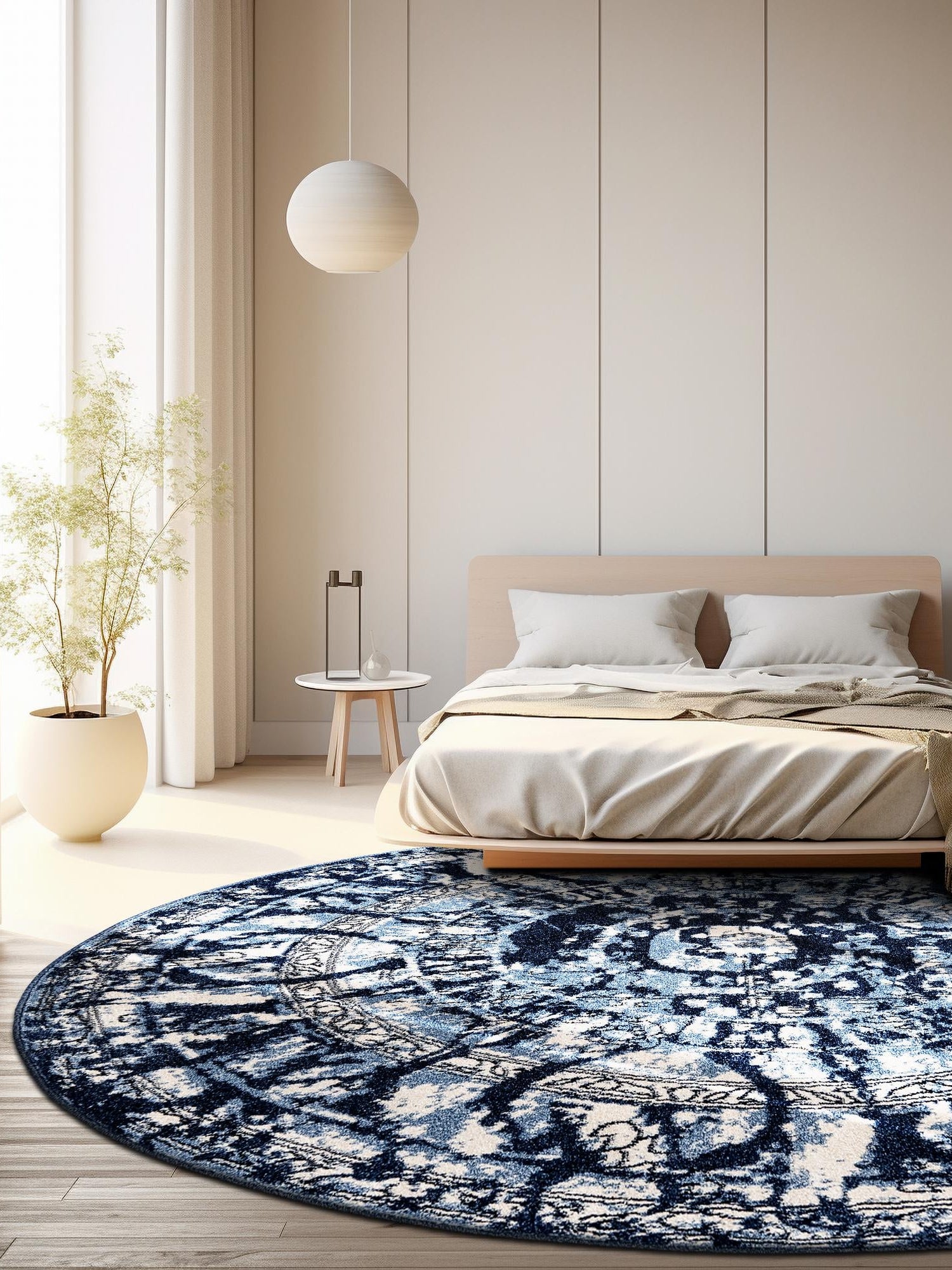 Blue 7' 10 x 7' 10 La Jolla Round Area Rug 100% Polypropylene Traditional Pattern Easy Clean Carpet for Living, Dining, Bedroom, Office for Sale at Rug Engine