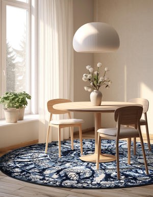 Blue 3' 1 x 3' 1 La Jolla Round Area Rug 100% Polypropylene Traditional Pattern Easy Clean Carpet for Living, Dining, Bedroom, Office for Sale at Rug Engine
