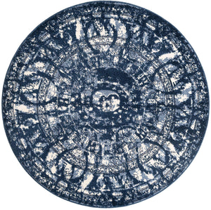 Blue 6' 1 x 6' 1 La Jolla Round Area Rug 100% Polypropylene Traditional Pattern Easy Clean Carpet for Living, Dining, Bedroom, Office for Sale at Rug Engine