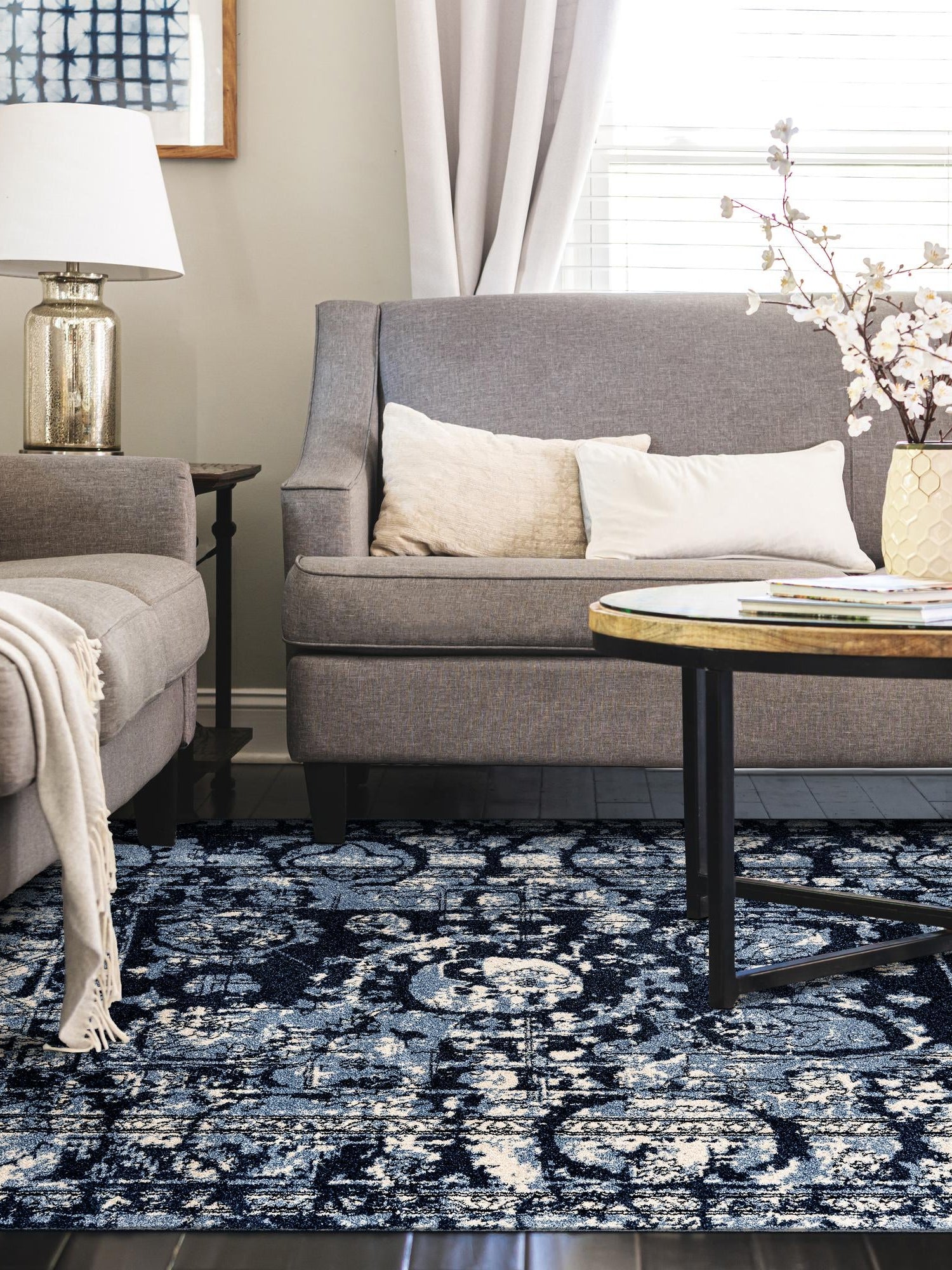Blue 10' x 14' 1 La Jolla Rectangle Area Rug 100% Polypropylene Traditional Pattern Easy Clean Carpet for Living, Dining, Bedroom, Office for Sale at Rug Engine