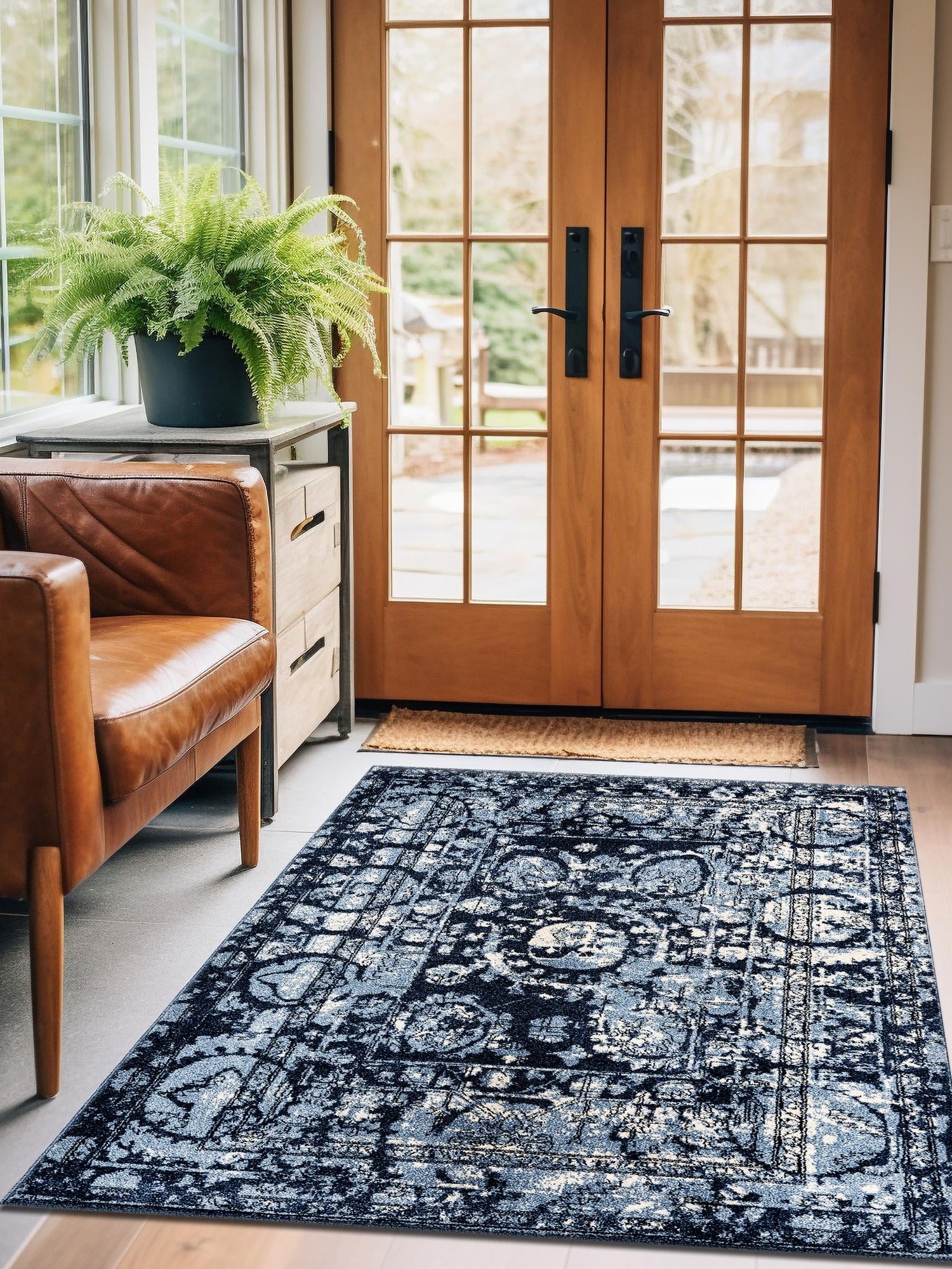 Blue 10' 6 x 16' 5 La Jolla Rectangle Area Rug 100% Polypropylene Traditional Pattern Easy Clean Carpet for Living, Dining, Bedroom, Office for Sale at Rug Engine