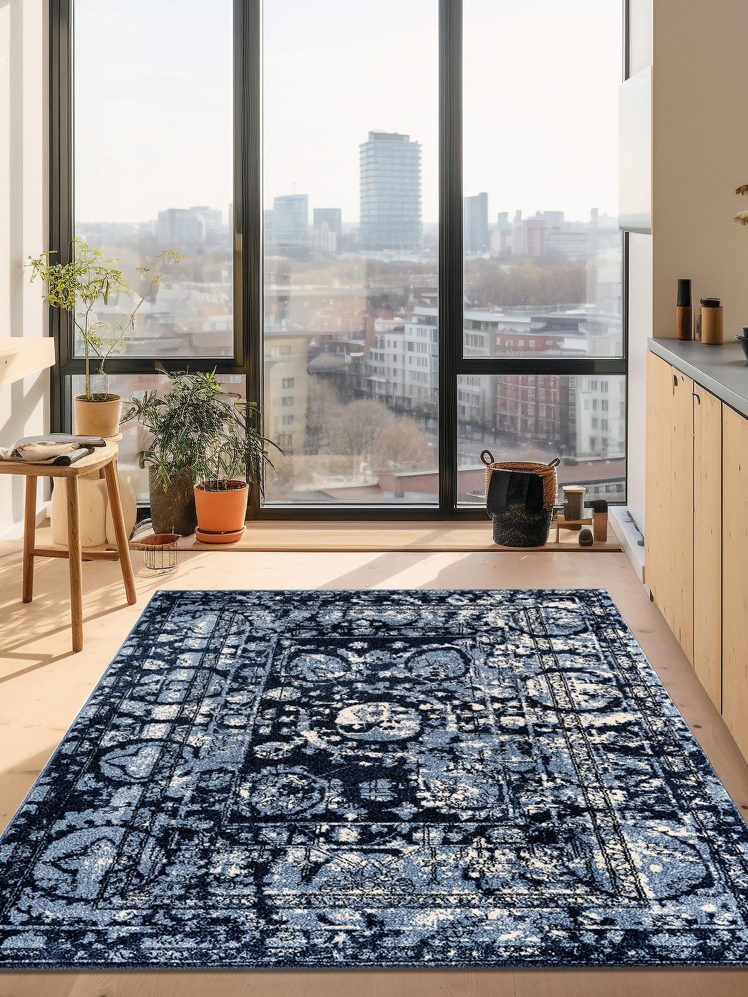 Blue 10' x 14' 1 La Jolla Rectangle Area Rug 100% Polypropylene Traditional Pattern Easy Clean Carpet for Living, Dining, Bedroom, Office for Sale at Rug Engine