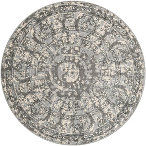 Gray 7' 10 x 7' 10 La Jolla Round Area Rug 100% Polypropylene Traditional Pattern Easy Clean Carpet for Living, Dining, Bedroom, Office for Sale at Rug Engine