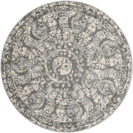 Gray 7' 10 x 7' 10 La Jolla Round Area Rug 100% Polypropylene Traditional Pattern Easy Clean Carpet for Living, Dining, Bedroom, Office for Sale at Rug Engine