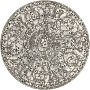 Gray 6' 1 x 6' 1 La Jolla Round Area Rug 100% Polypropylene Traditional Pattern Easy Clean Carpet for Living, Dining, Bedroom, Office for Sale at Rug Engine